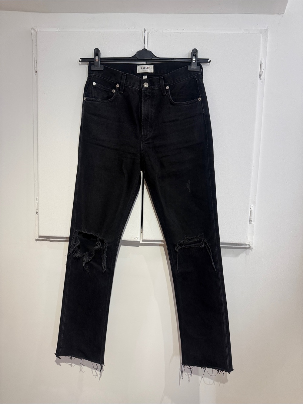 Agolde Black Distressed Straight Jeans